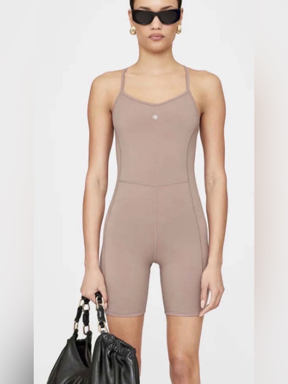 Anine Bing Taupe Spaghetti-Strap Unitard Val Romper